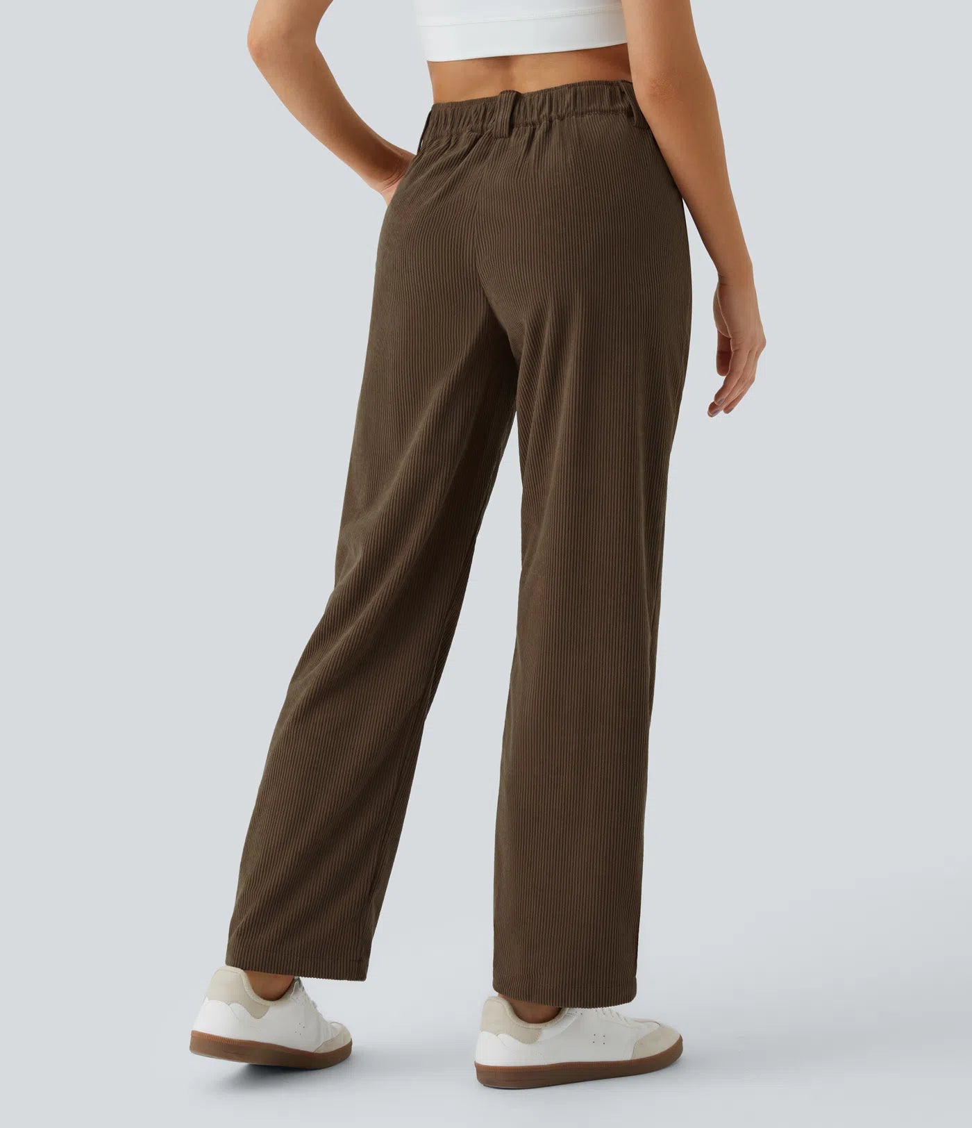Pantalones de pana casual de tiro medio con bolsillos con cremallera