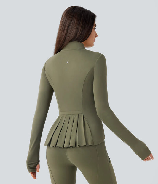 Chaqueta Ecuestre Ajustada con Cuello Alto, Aberturas para Pulgares y Protección UPF50+