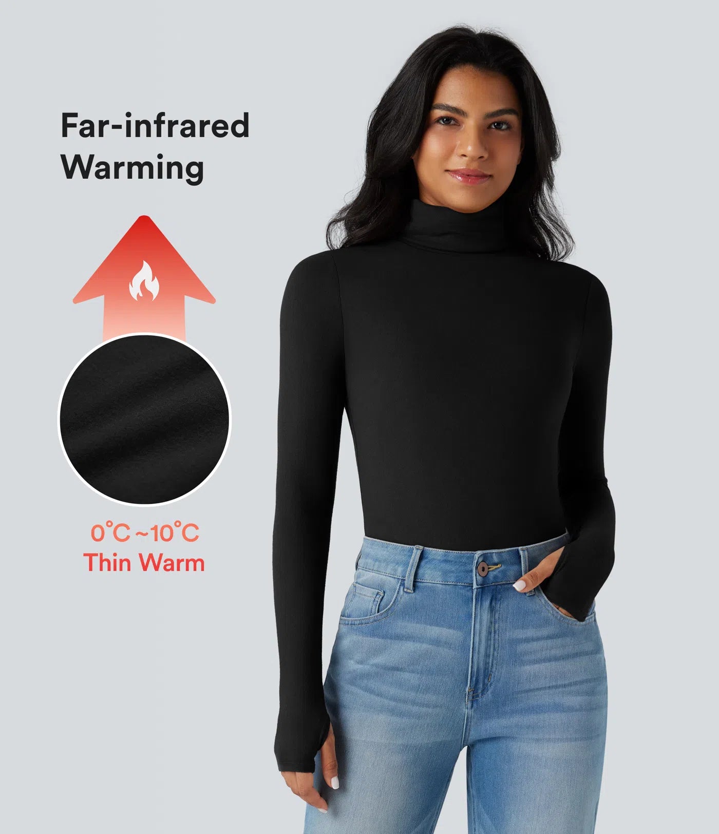 Camiseta Casual de Manga Larga con Cuello Alto, Aberturas para Pulgares y Calidez