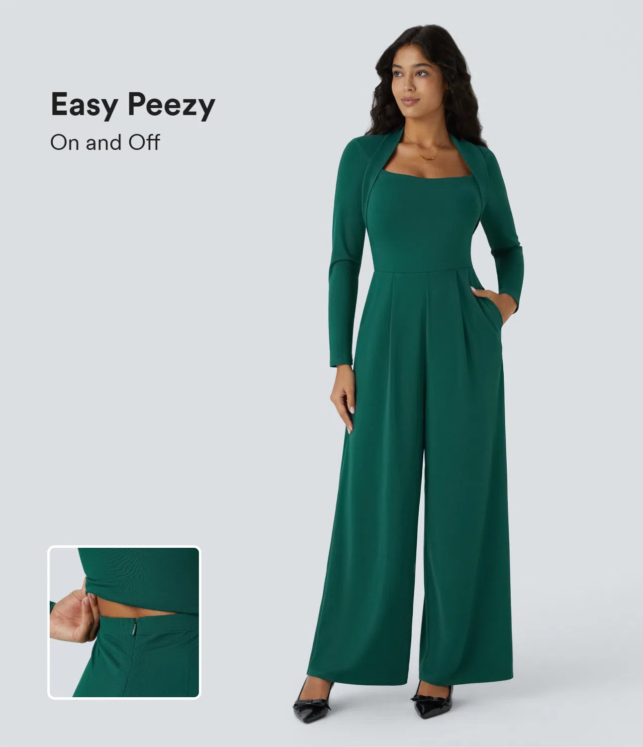 Mono de Manga Larga con Bolsillos Laterales y Pierna Ancha