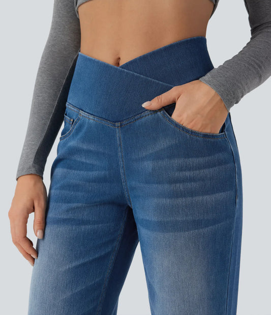Jeans de Pierna Recta con Control de Abdomen, Tiro Alto y Bolsillos