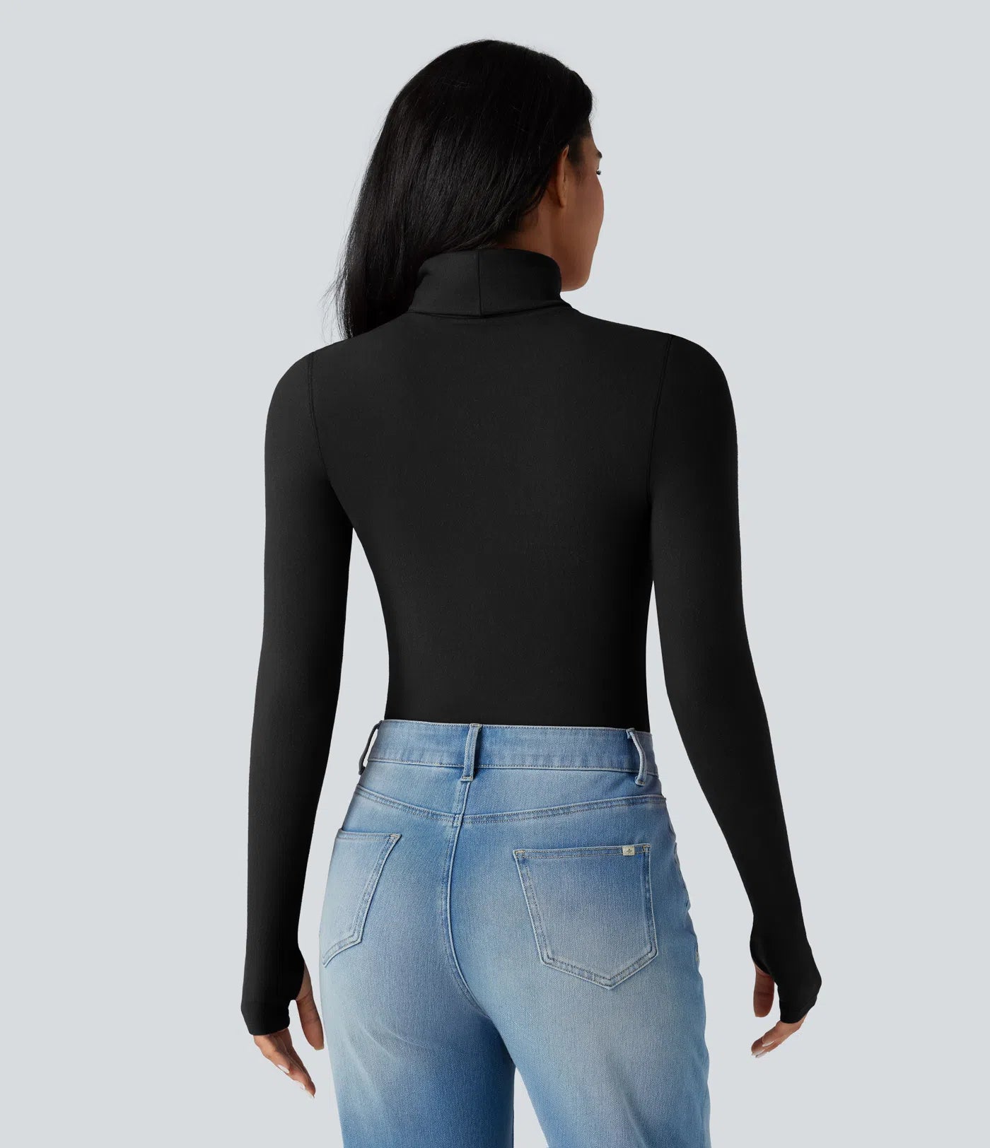 Camiseta Casual de Manga Larga con Cuello Alto, Aberturas para Pulgares y Calidez