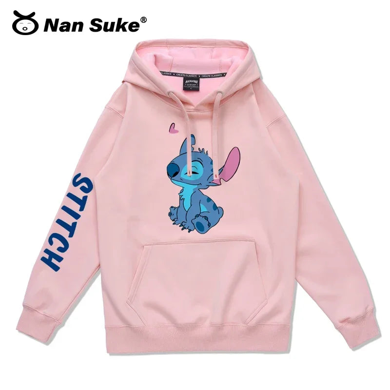 Disney Stitch Cartoon Couple Hoodie for Women Loose Hooded Pullover for Men and Women Autumn Winter Fashion Simple Campus Wear