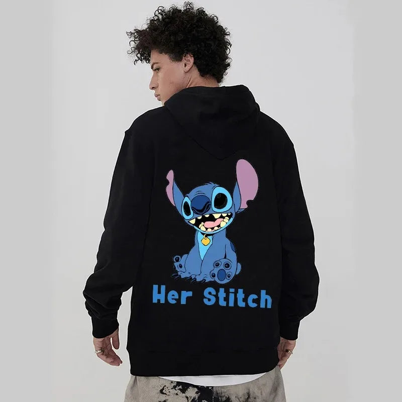 Women's Hoodies Cute Couple Clothes Disney Characters Lilo & Stitch Winter Warm Cartoon Pattern Sweatshirt Harajuku Streetwear