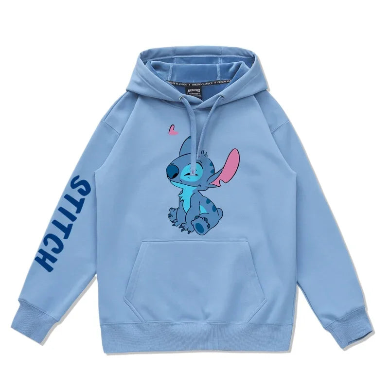 Disney Stitch Cartoon Couple Hoodie for Women Loose Hooded Pullover for Men and Women Autumn Winter Fashion Simple Campus Wear