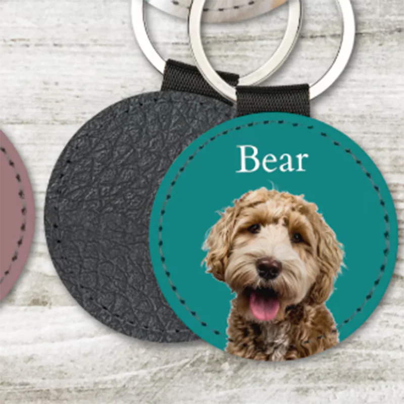 Custom Pet Photo Keychain Personalized Dog Cat Portrait Name Leather Picture Keyring Charm Anniversary Memorial Loss Gift Him He
