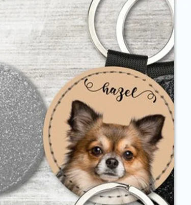 Custom Pet Photo Keychain Personalized Dog Cat Portrait Name Leather Picture Keyring Charm Anniversary Memorial Loss Gift Him He