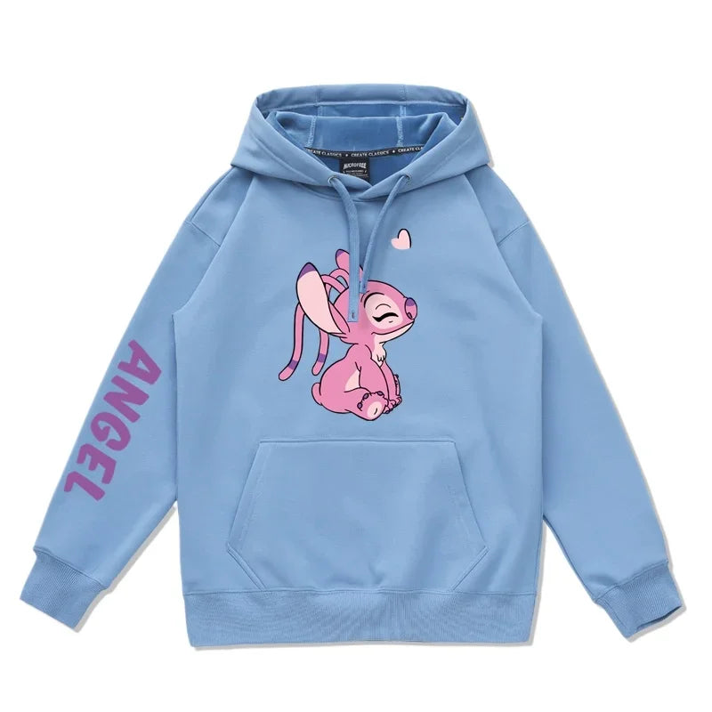 Disney Stitch Cartoon Couple Hoodie for Women Loose Hooded Pullover for Men and Women Autumn Winter Fashion Simple Campus Wear