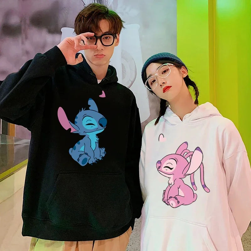 Disney Stitch Cartoon Couple Hoodie for Women Loose Hooded Pullover for Men and Women Autumn Winter Fashion Simple Campus Wear