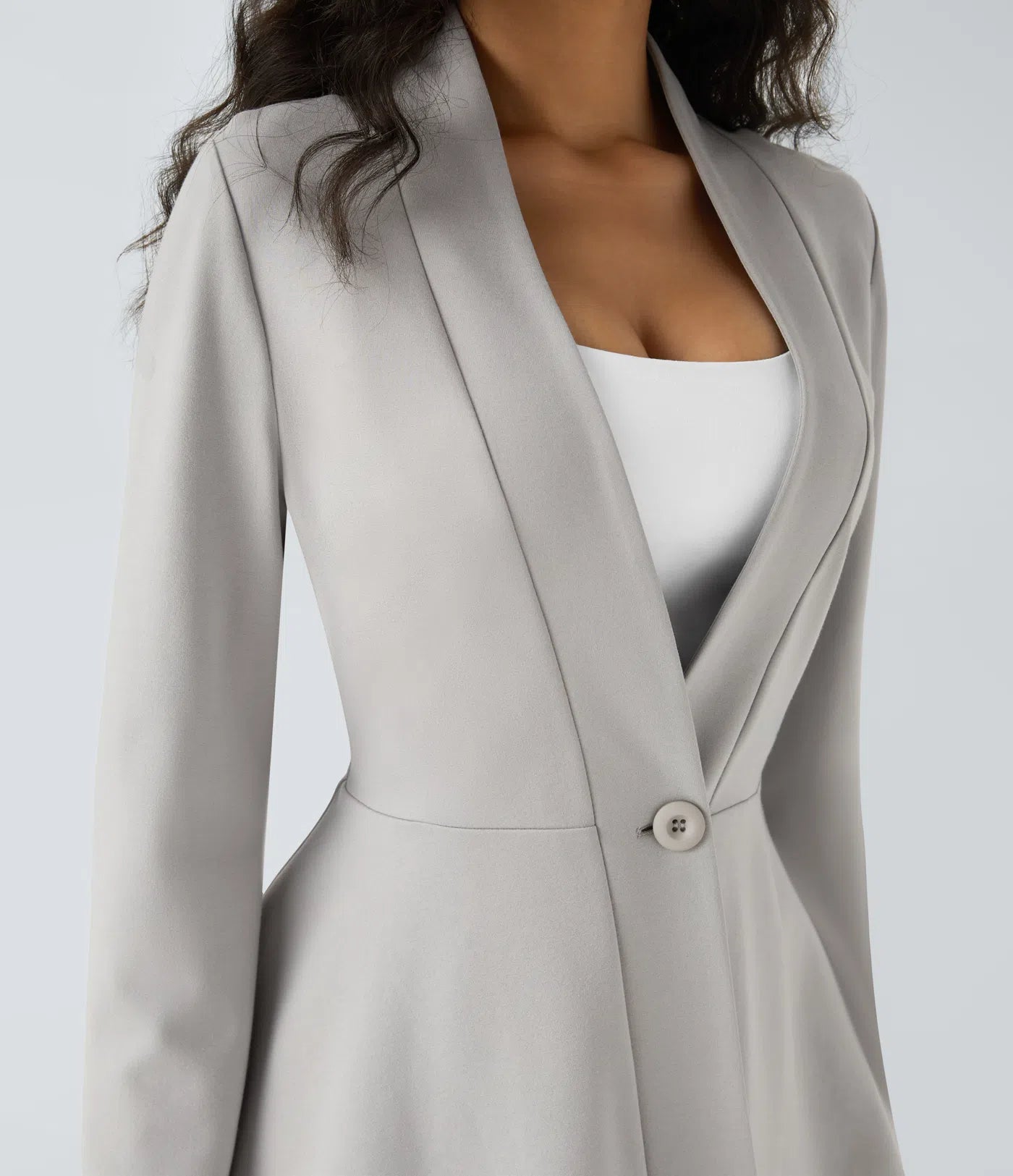 Chaqueta Peplum de Trabajo con Escote en V y Cierre de Un Solo Botón